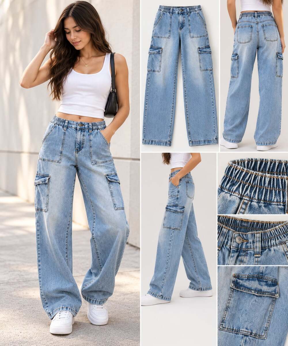 Gogo Jeans Cargo Denim Jeans Women’s Size 3/26 Blue Light Wash Skater